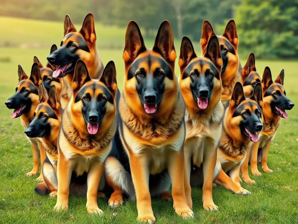 Collage de perros German Shepherd gigantes realistas y sin distorsiones