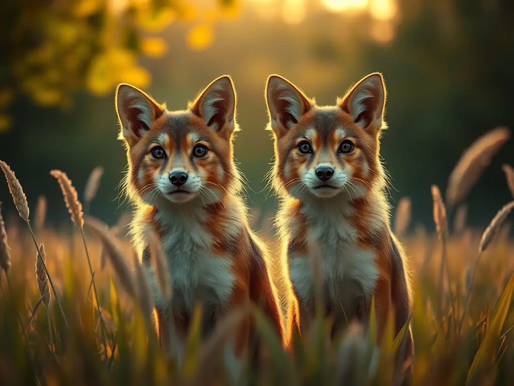 Una pareja de sabuesos con un atardecer como fondo