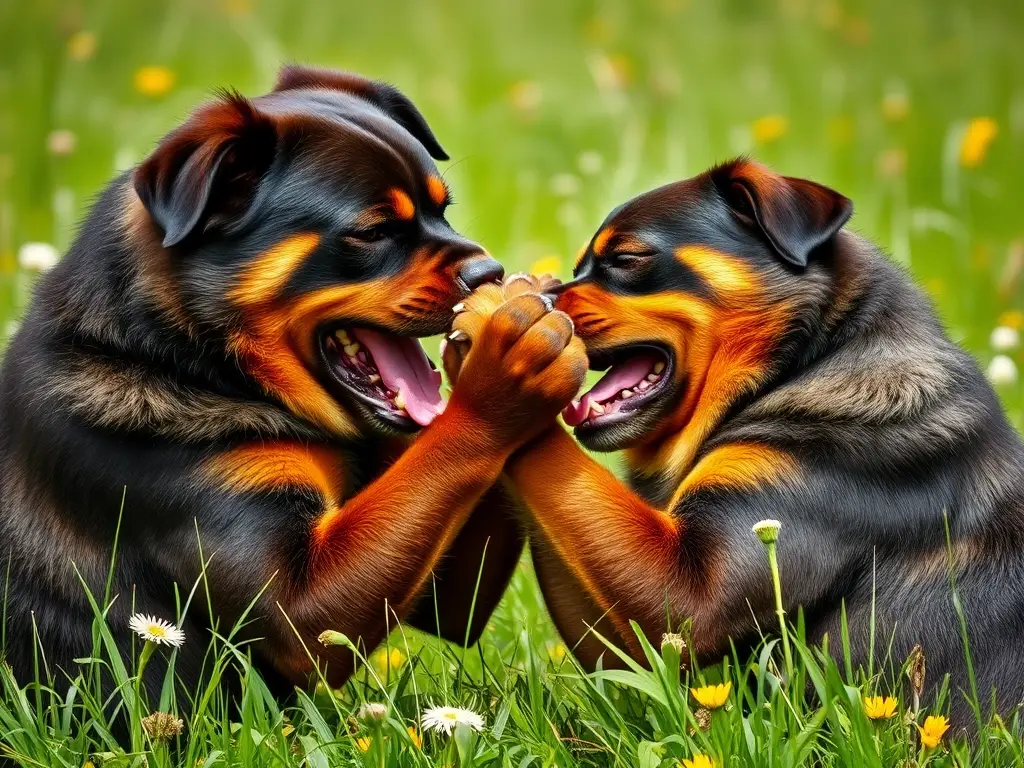 Fotogenia de dos roterweilers jugando un emocionante encuentro