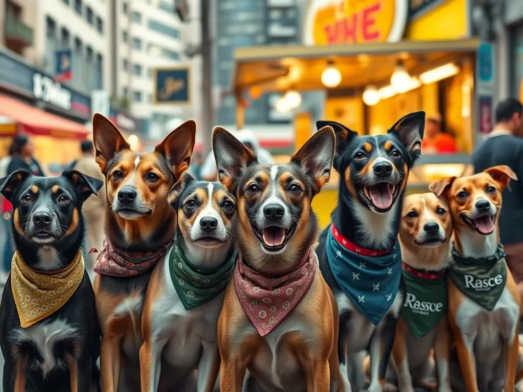 Una obra maestra con perros de razas poco conocidas, en un entorno urbano vibrante