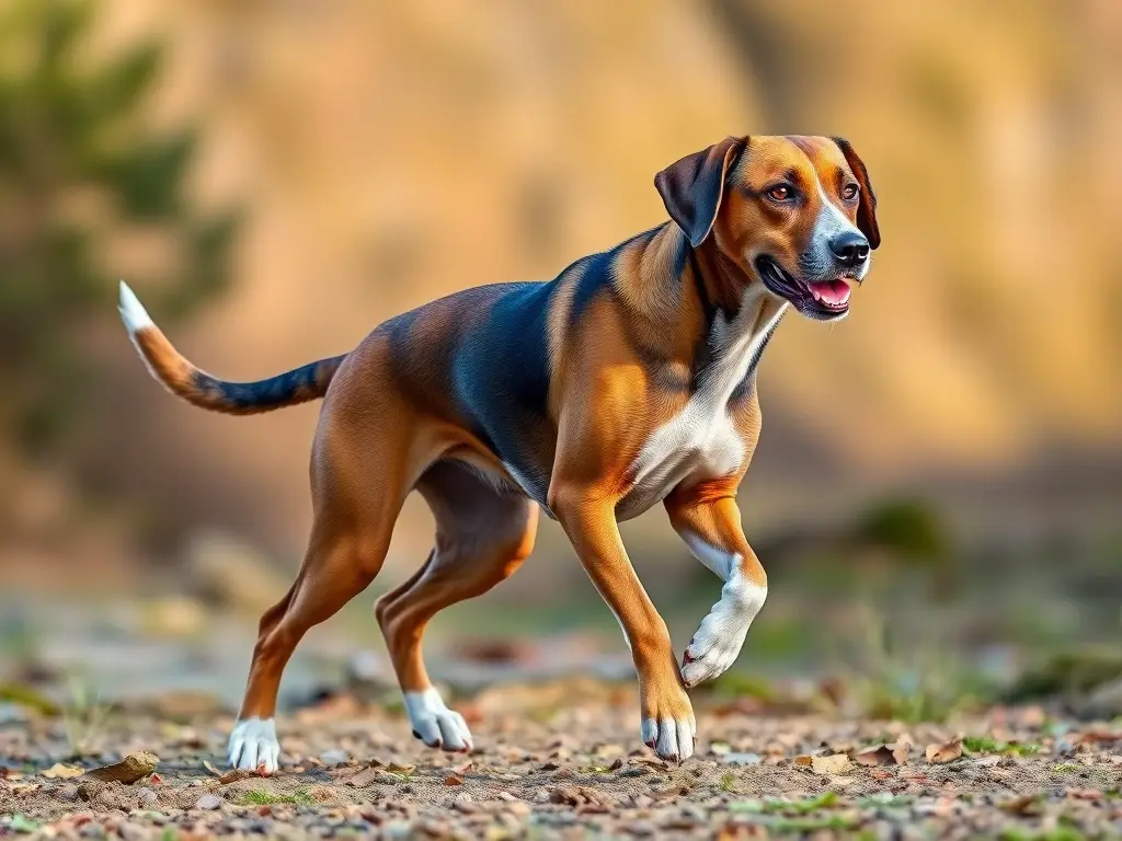 Fotorealistic image of a hunting dog, energetic and agile
