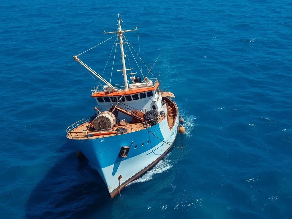 Foto realista de un super trawler en un mar azul
