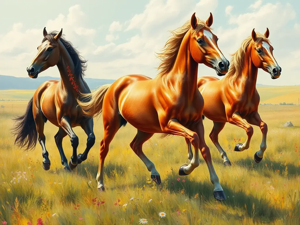 Retrato realista de caballos Relinchar en un prado soleado