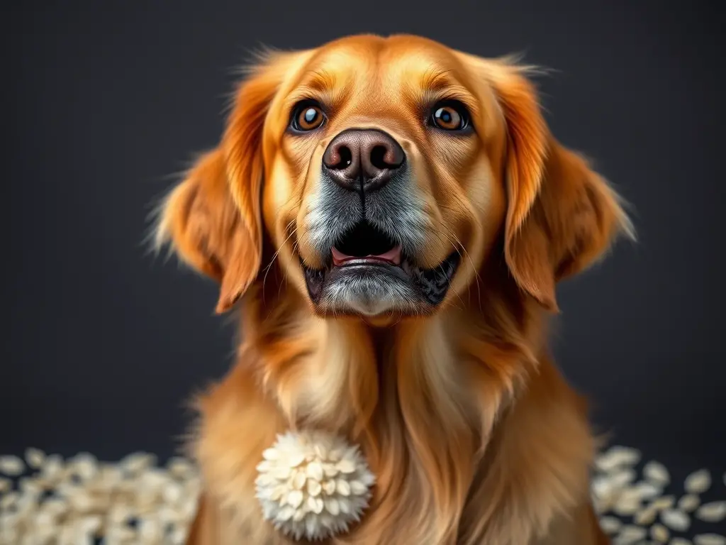 Fotografía de un labrador retriever con curación de avena, con enfoque en el progreso de la dermatitis