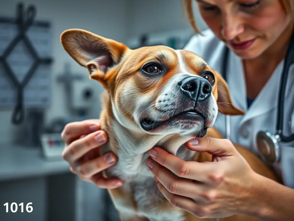 Foto de un veterinario examinando a un perro angustiado con naturalidad