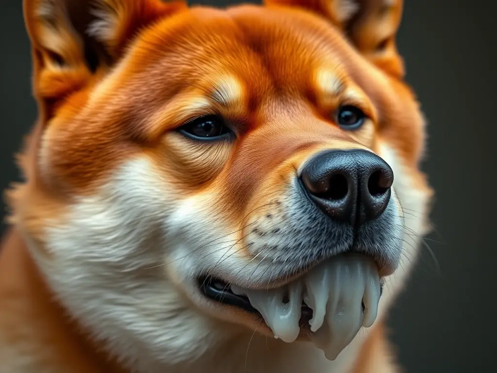 Imagen realista de un Shiba Inu con foam en la boca