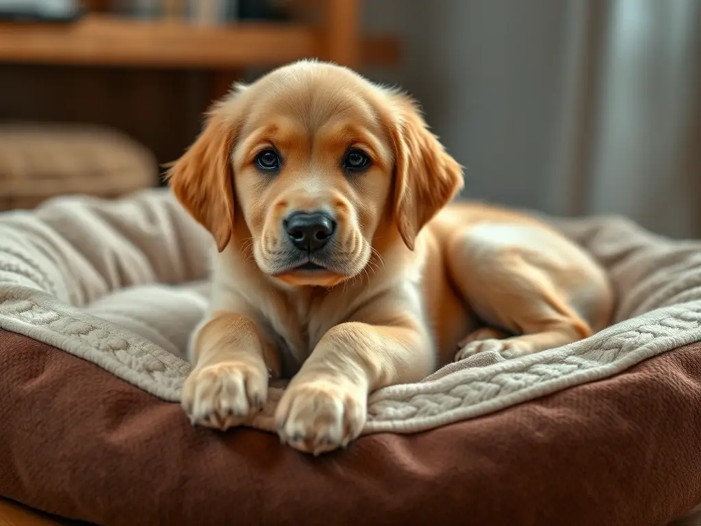 Un retrato realista de un cachorro golden retriever relajante