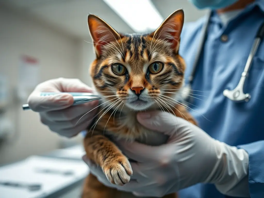 Fotografía realista de un veterinario con un gatito en una clínica veterinaria