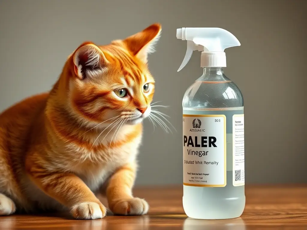 Cover artístico realista de un gato con soluciones anti-fleas de vinagre común