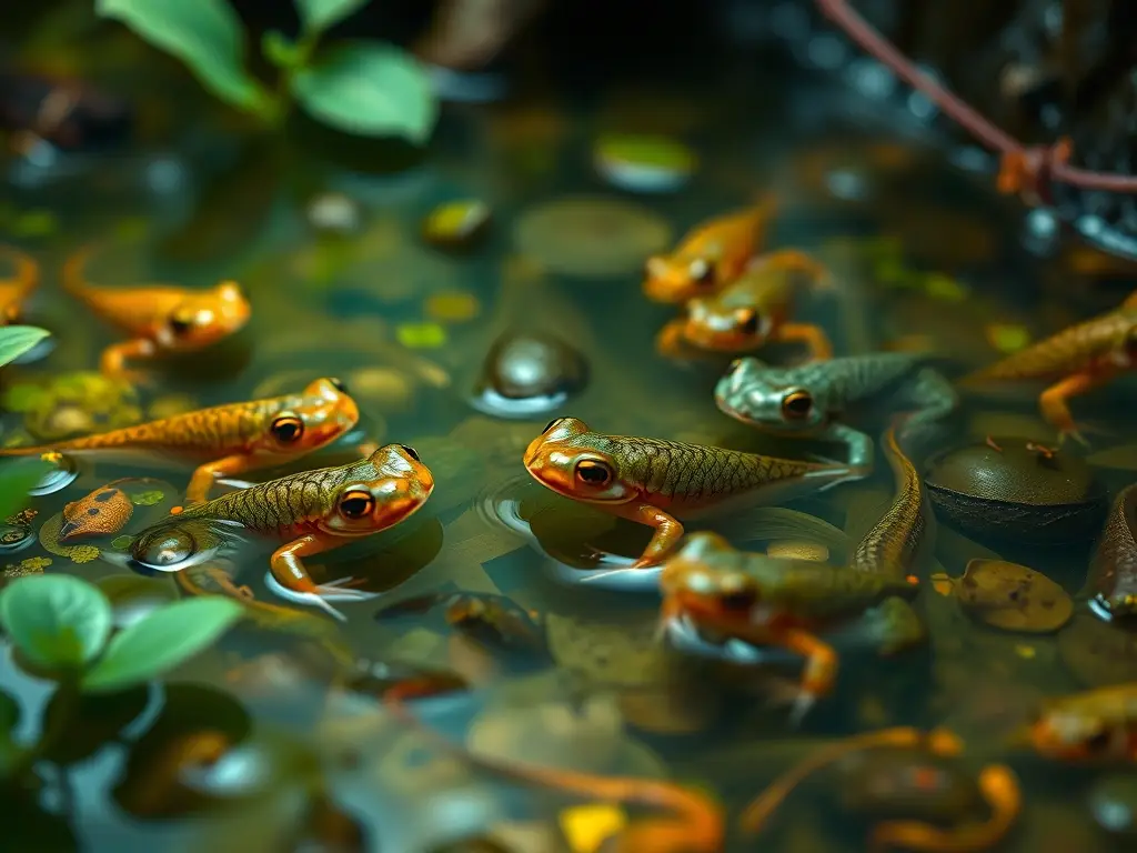 Una obra maestra en 8K de tadpoles vibrantes en un río natural