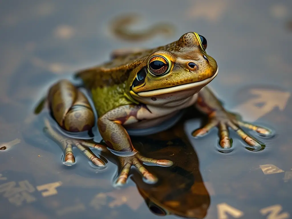 Fotografía realista de una rana juvenil camuflada en un Río