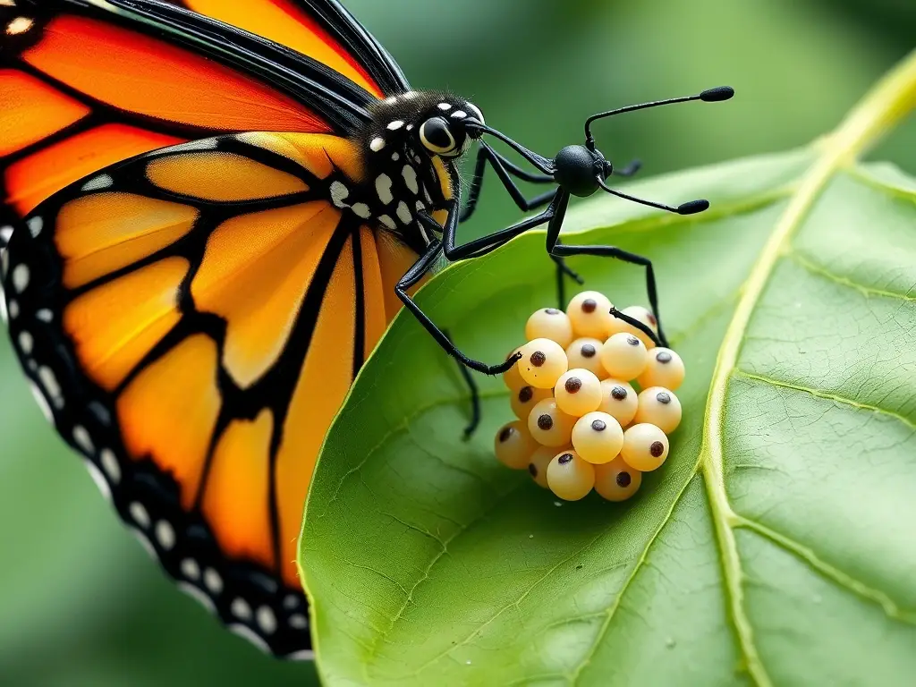 Illustration de ciclo reproductivo de mariposa monarca realística y detallada