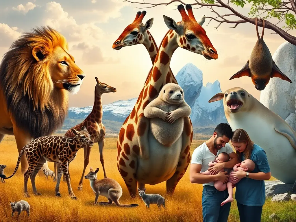 Reproducción diversa de mamíferos en escena fotorealista