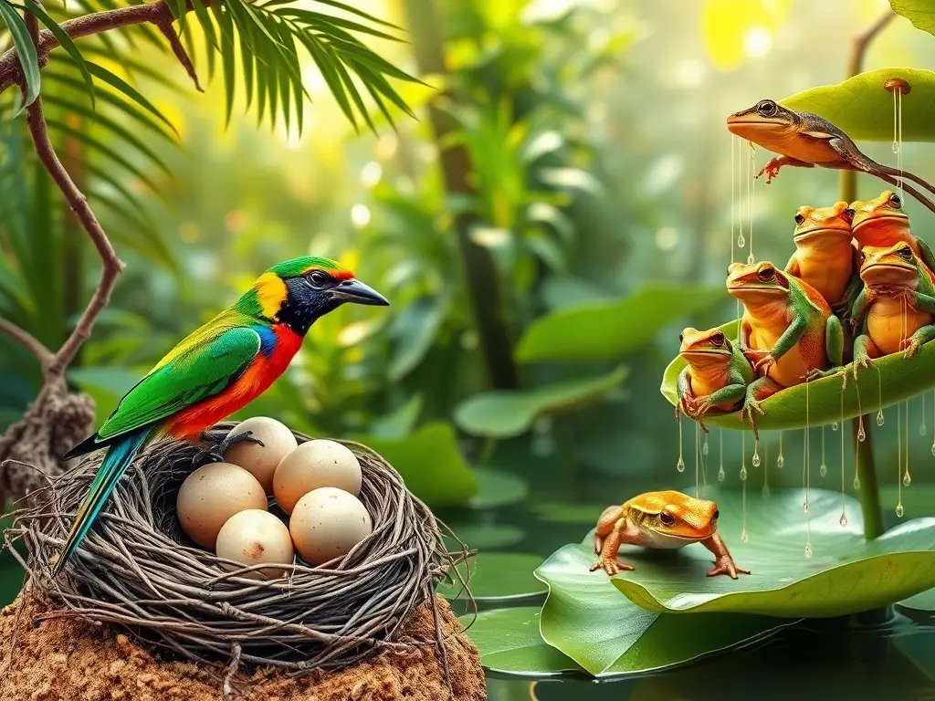 Fotorealismo muestra reproducción de aves, reptiles, anfibios