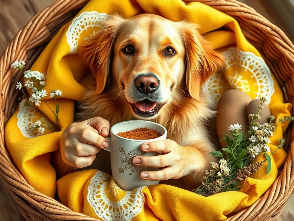 Fotografía realista de un labrador feliz con medicamentos naturales