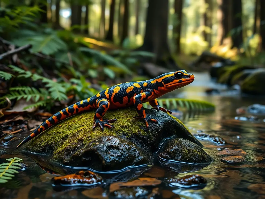 Fotorealismo vibrante de salamandra en bosque