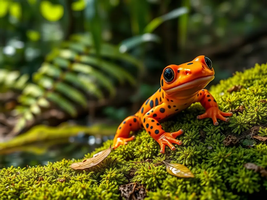 Salamandra vibrante en bosque fotorealista