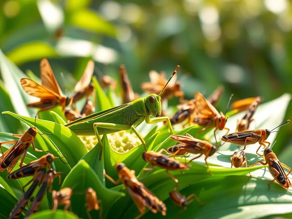Macro fotorrealista de 17 chapulines detallados