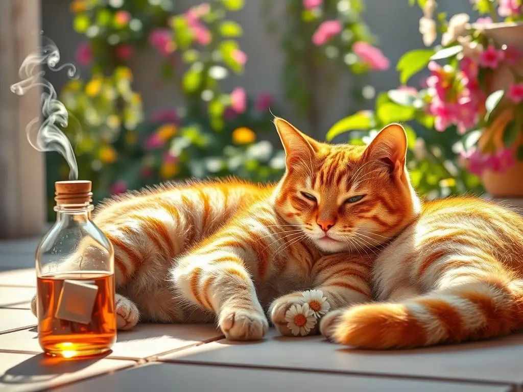 Una belleza felina con calma y dolor visible en un jardín