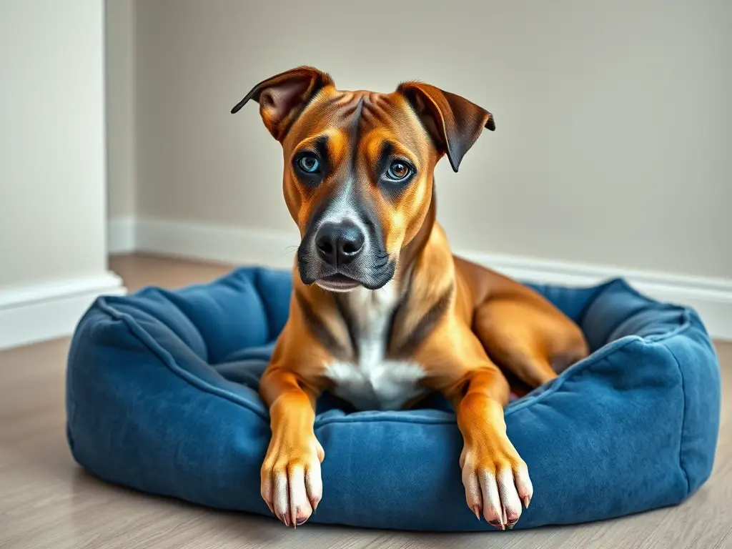 Photorealistic portrait de perro mixto con ojos azules