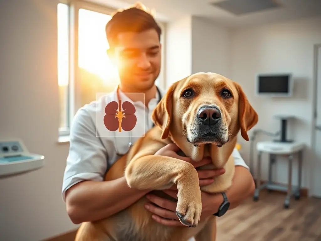 Veterinario cuida con ternura a Labrador