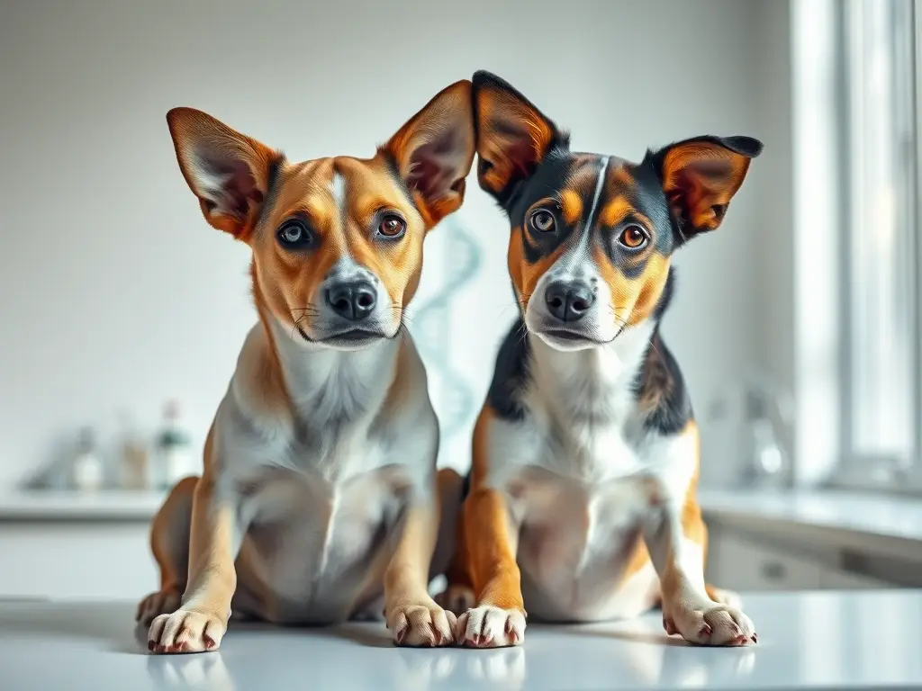 Dos perros hermanos en banco con ADN