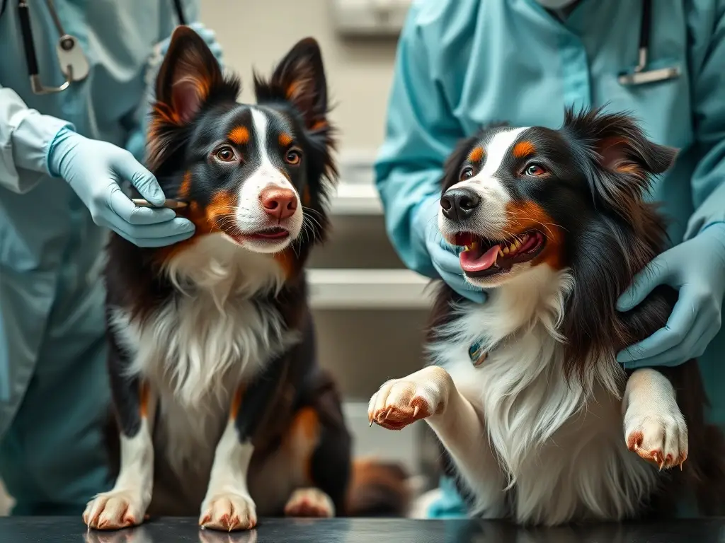 Imagen de dos border collies sanos en laboratorio