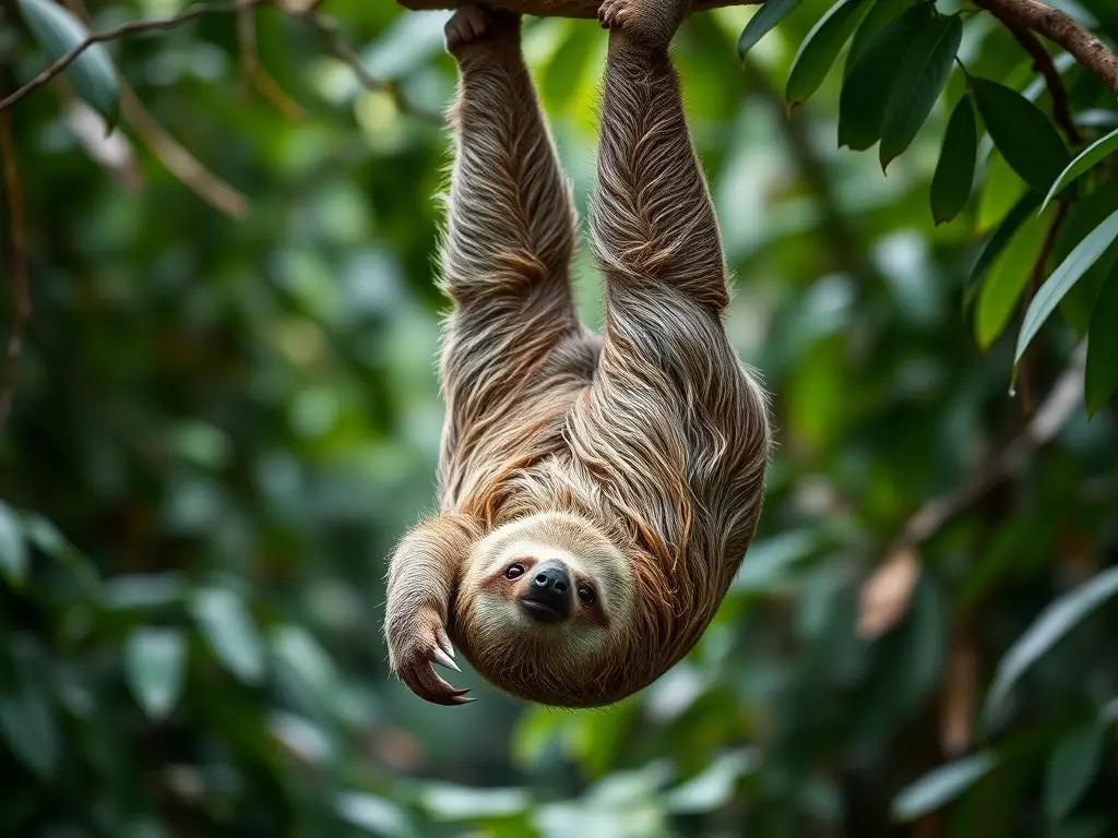 Fotografía realista de un sloth endémico en el bosque lluvioso de Centroamérica