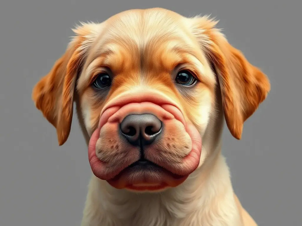 Illustration de un cachorro golden retriever con seroma, fotorealista, 8K