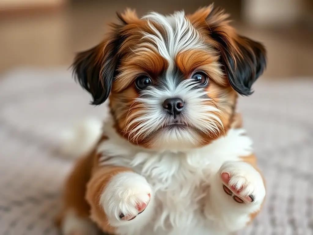Foto realista de un Shih-Poo saludable con un aspecto amistoso