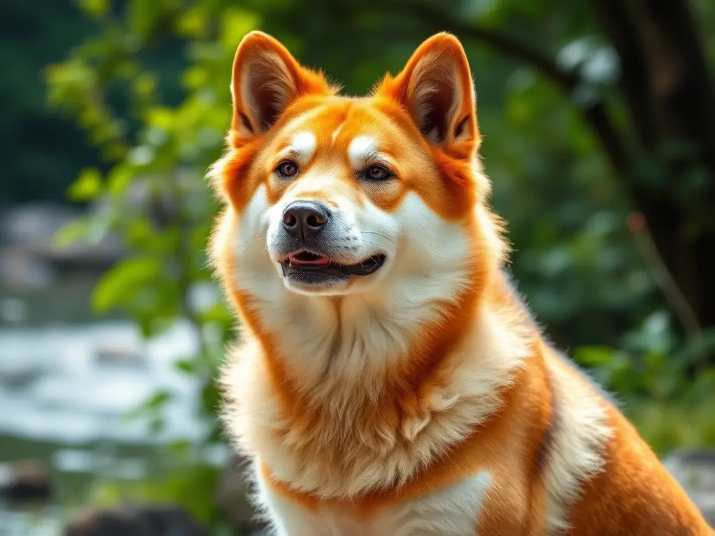 Fotografía realista de un perro Shikoku con personalidad