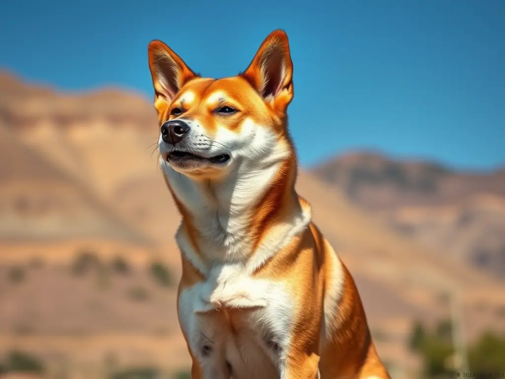 Fotografía realista de un Shikoku Inu sano y alerta en un paisaje japonés pintoresco