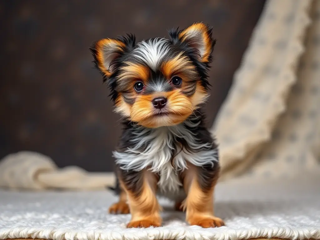 Fotografía realista de un cachorro Shorkie con rasgos definidos