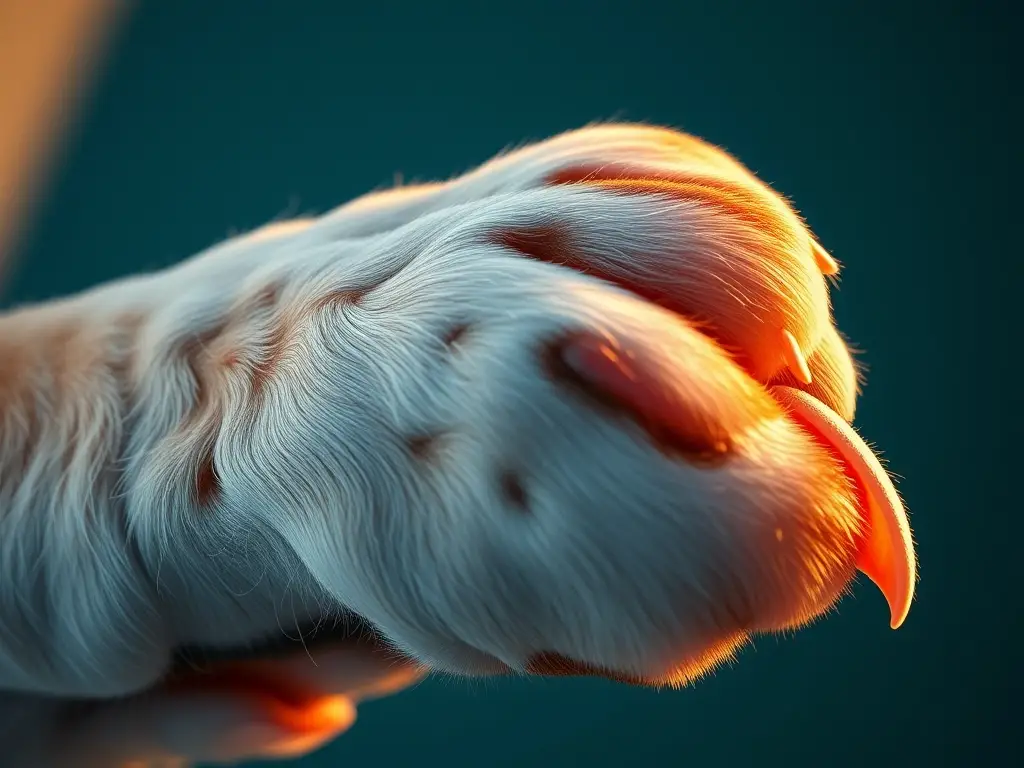 Un retrato realista de una pata de perro tras cirugía, con detalle