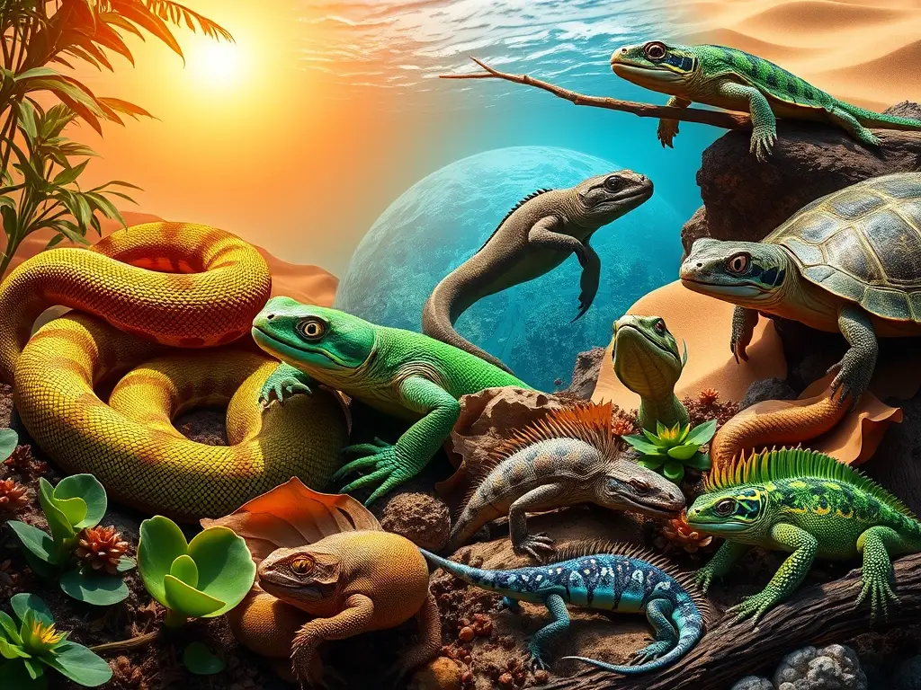 Montaje fotorrealista 8K de veinte reptiles