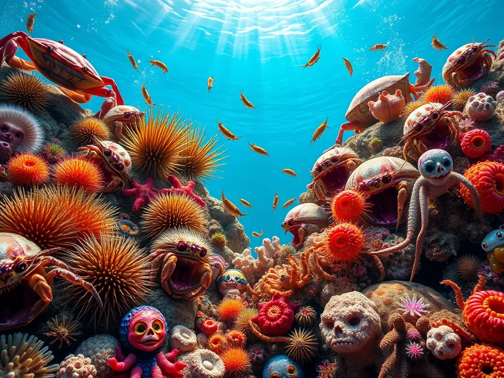 Deslumbrante escena submarina con invertebrados exóticos