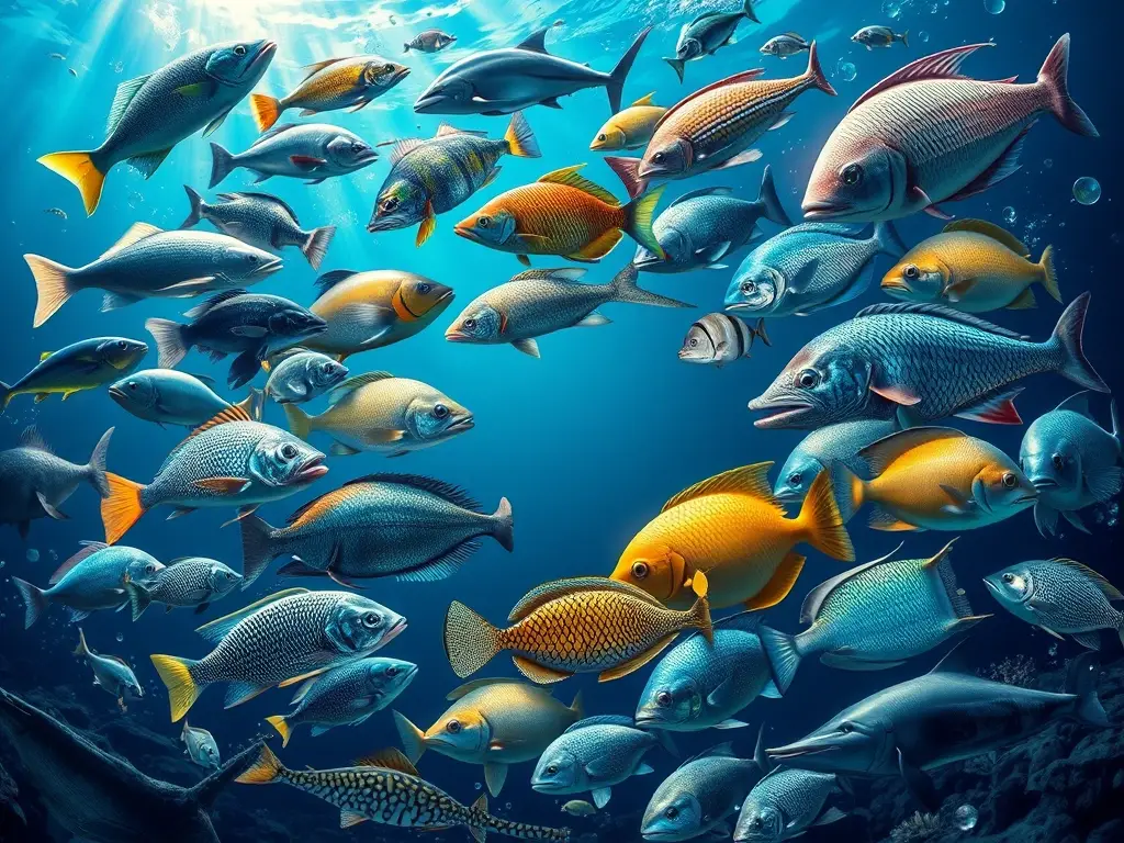Montaje circular de 20 peces y mamíferos