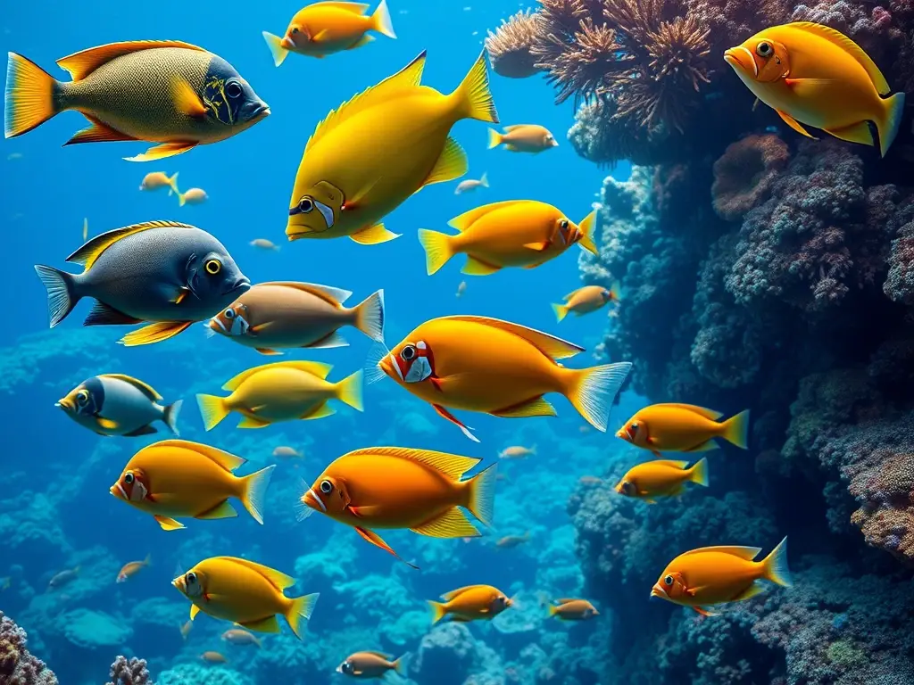 Foto realista de peces en hábitats vibrantes
