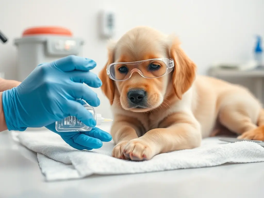 Veterinario trata a cachorro con spray plateado