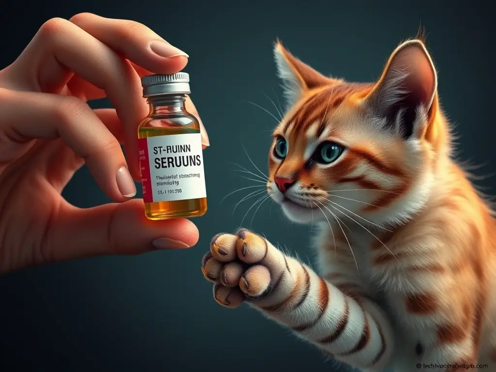 Un humano con la mano que sostiene un ser aéreo y un felino que busca la vial, 8K, detallada