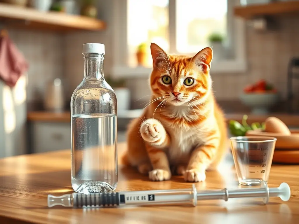 Cocina luminosa, gato roza botella salina