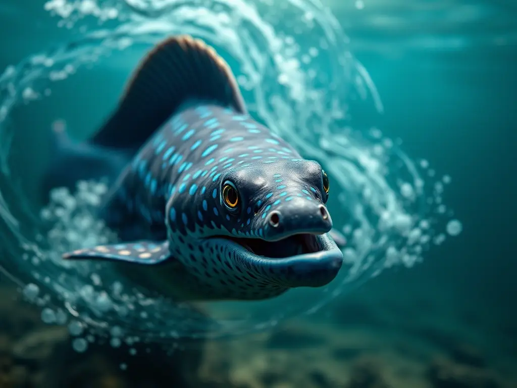 Fotorealista, detallado, 8K de un moray azul con espolones