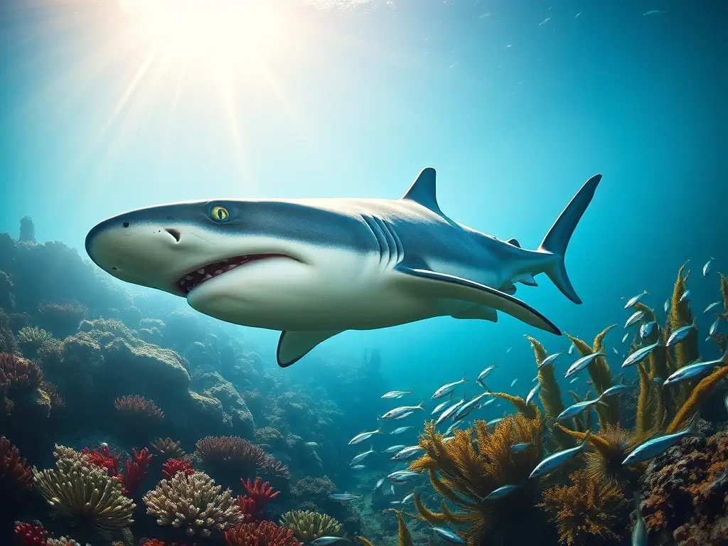 Retrato submarino realista de tiburón boquiancho