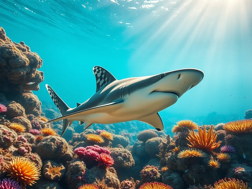 Retrato fotorrealista de tiburón tintorera submarino