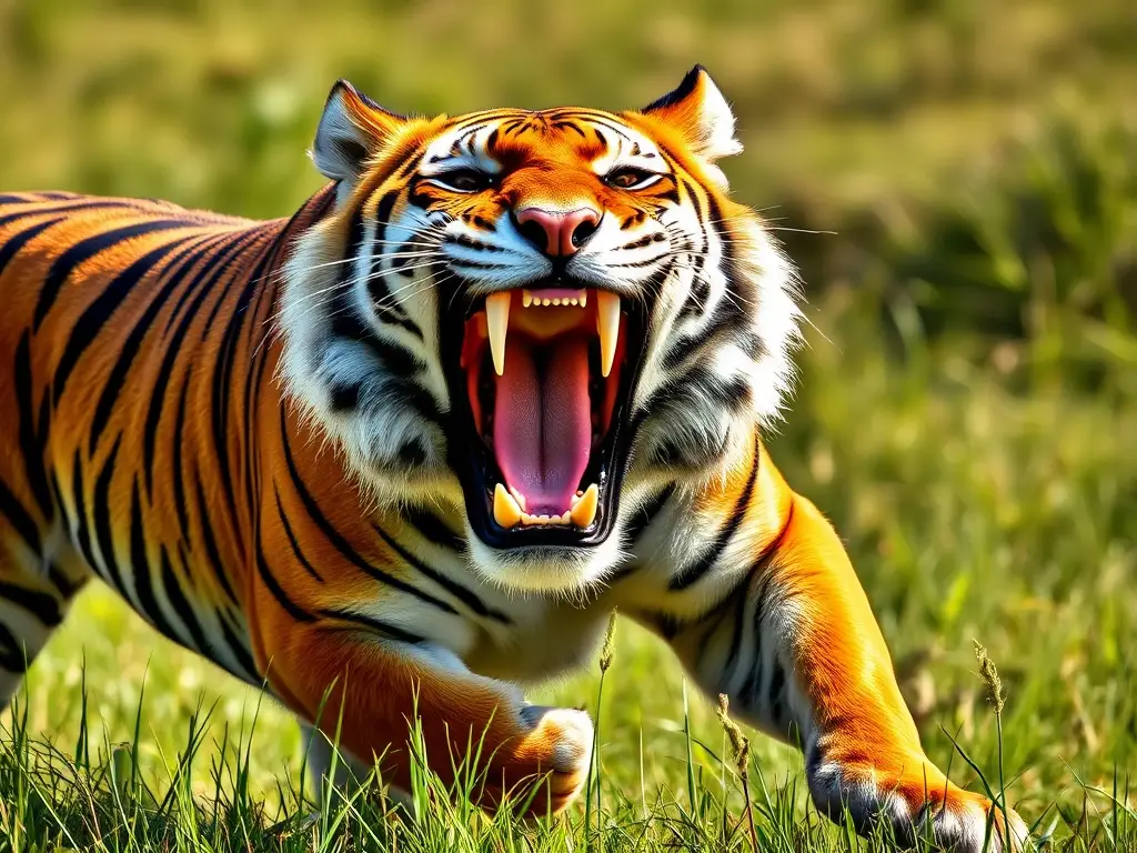 Un retrato realista de un tigre bengal roaring con alta calidad