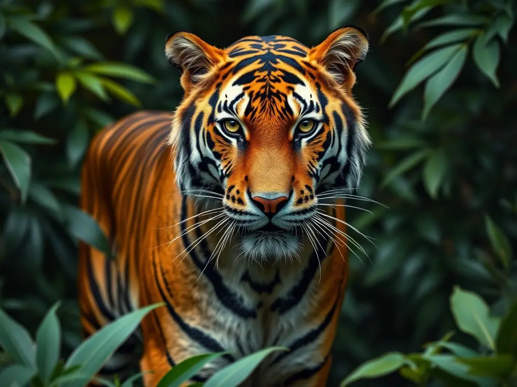 Un retrato realista de una tigresa en una exuberante jungla