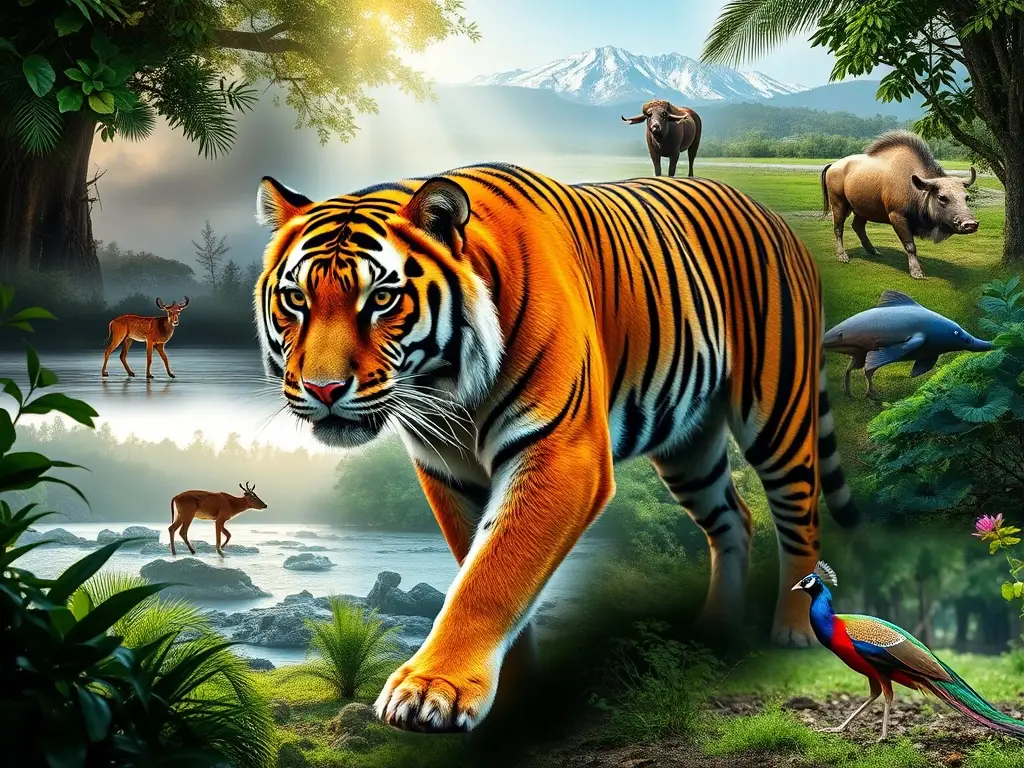 Tigre majestuoso atraviesa hábitats con presas regionales