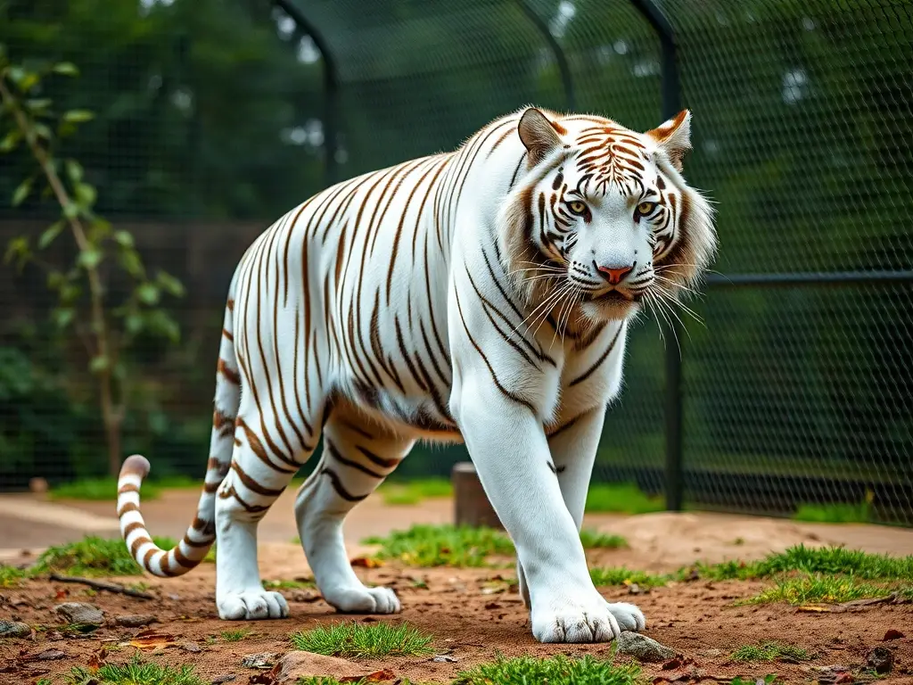 Fotorealista imagen de un tigre blanco en cautiverio con excelente calidad