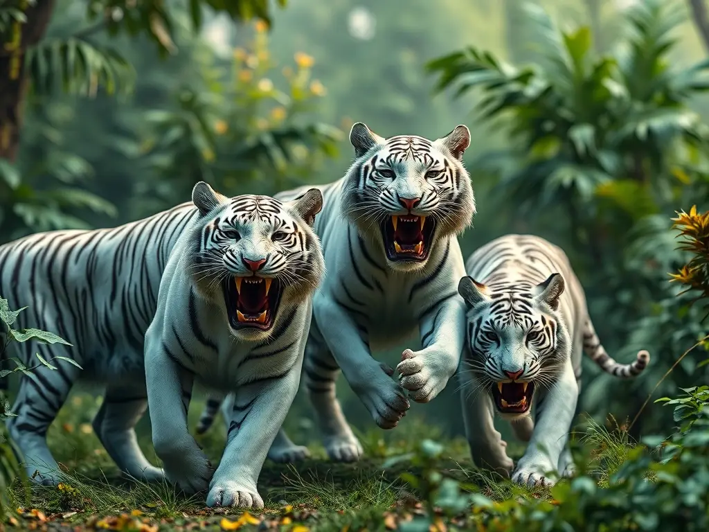 Imagen realista de tigres blancos en lucha, 8K, sin texto ni logos