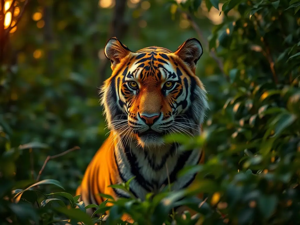 Fotorealistic imagen de un tigre bengal zoologico en atardecer
